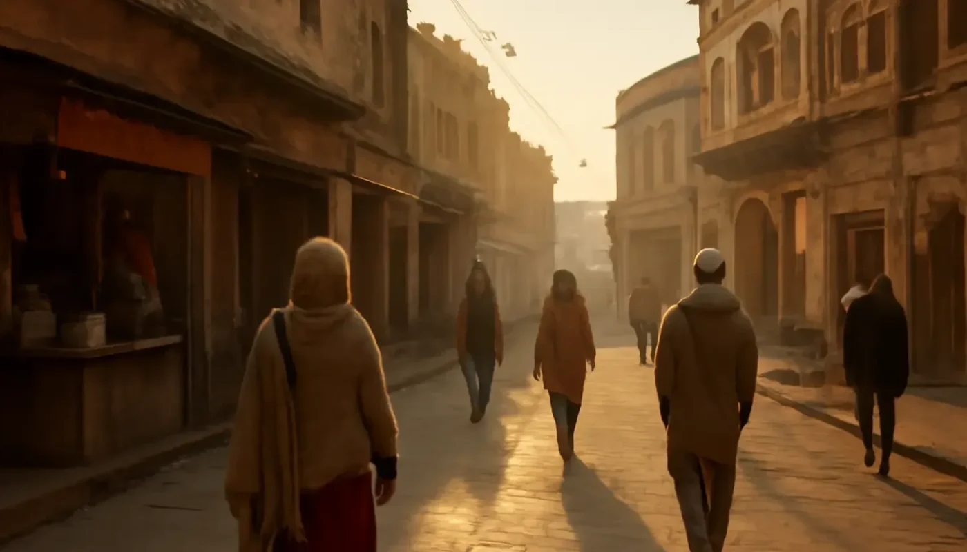 Golden-hour heritage street scene in Amritsar Punjab