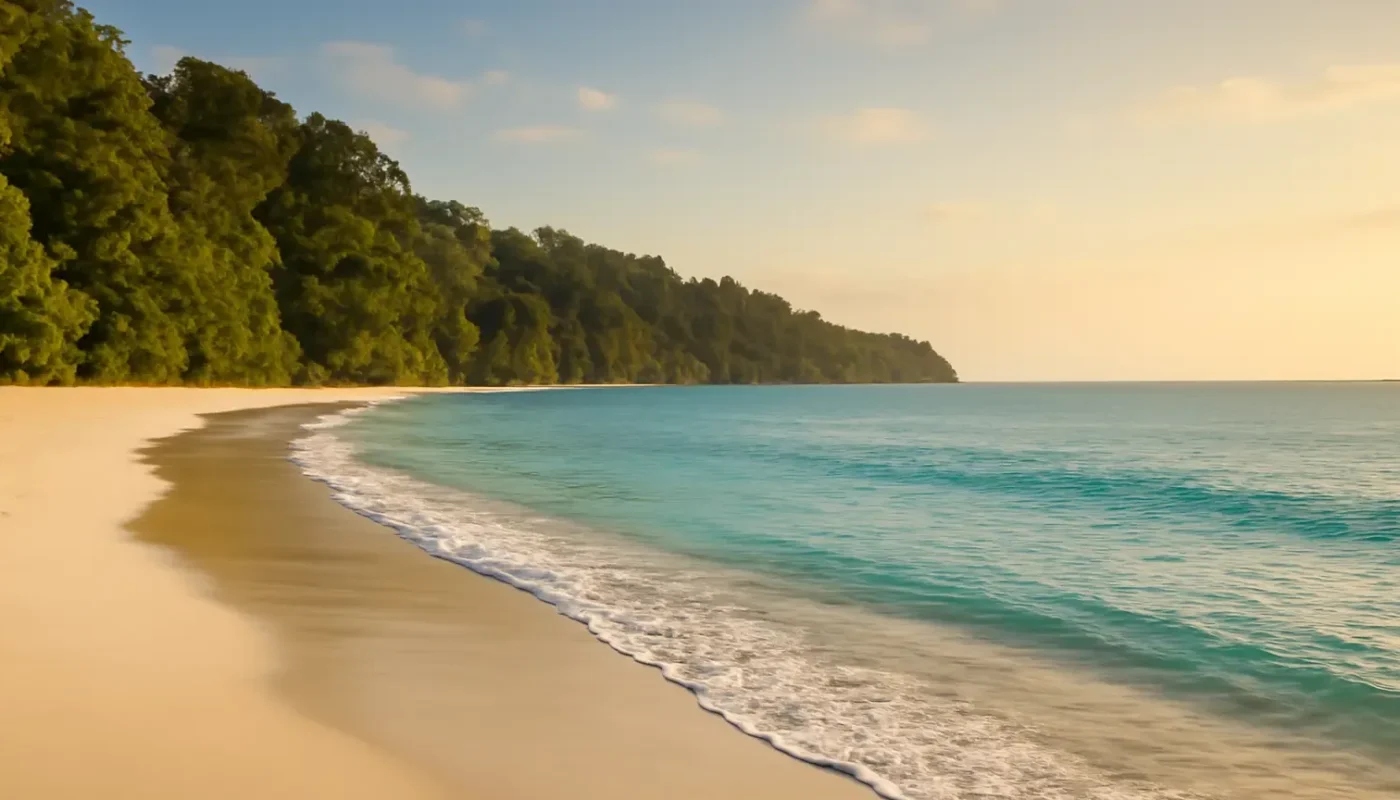 Radhanagar Beach and tropical shoreline on Swaraj Dweep in the Andaman Islands
