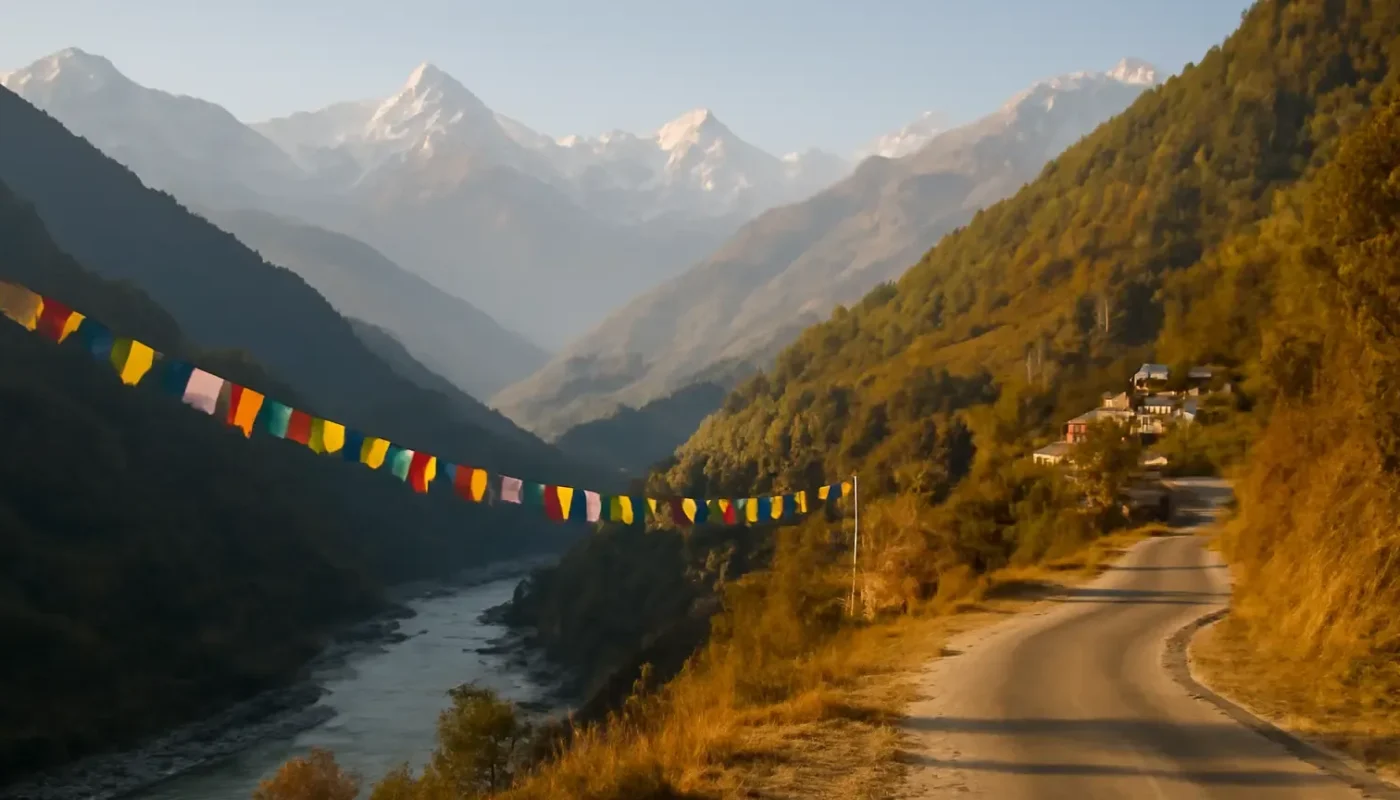 Mountain road and Himalayan valley on the Uttarakhand Chardham route