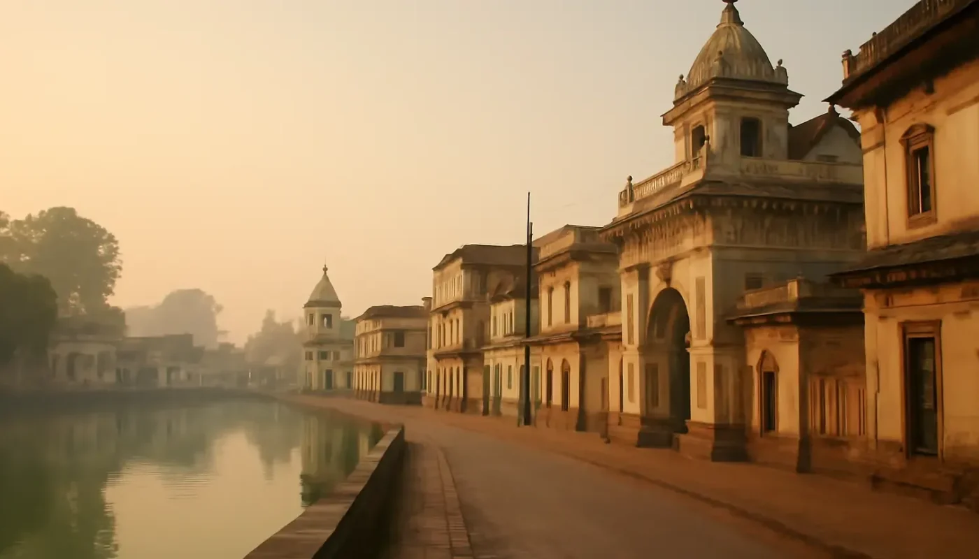 Temple street and sacred pond area in Janakpur Nepal at morning