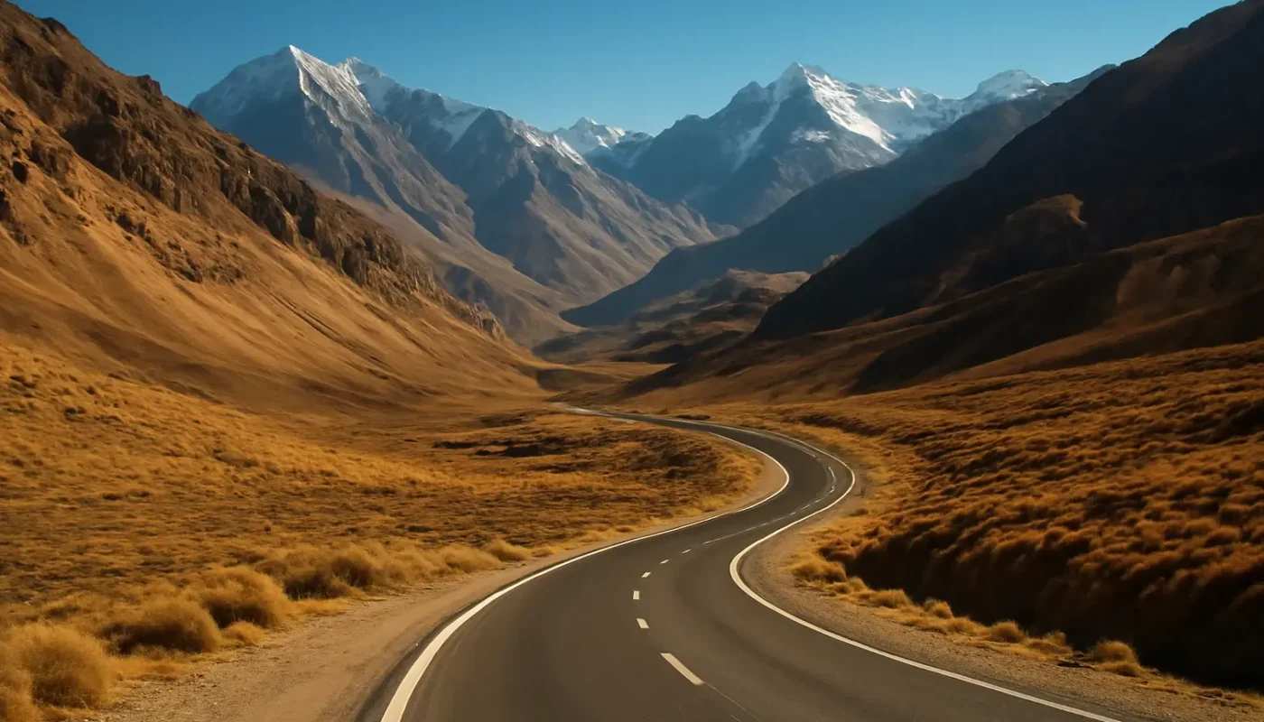 Winding Srinagar Leh Highway through a rugged Ladakh mountain valley